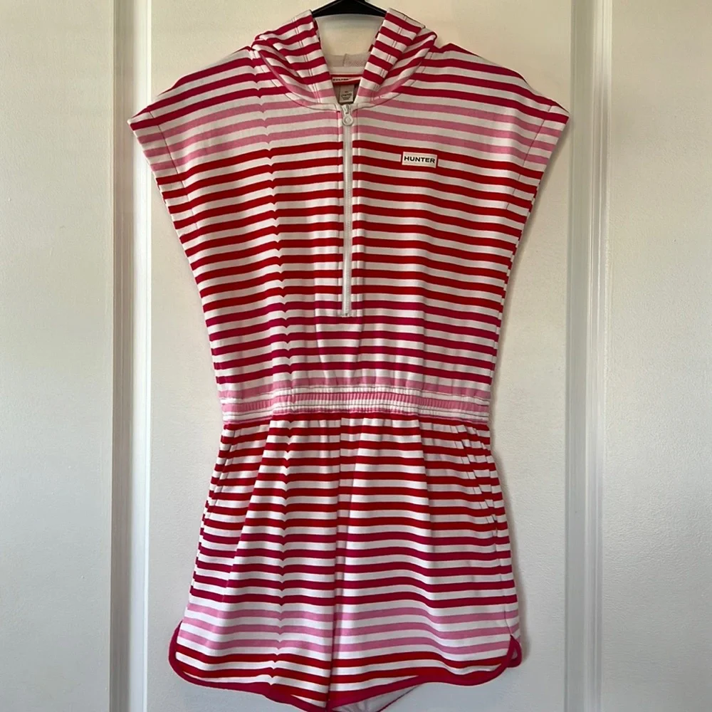 Hunter x Target adorable zip hooded striped romper 14/16 red pink beach day - Picture 1 of 6